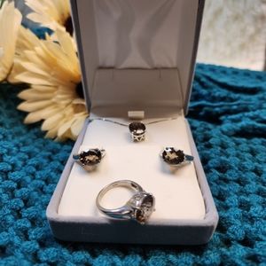 🆕 Genuine Smoky Quartz & Sterling Silver Coordinating 3 Piece Jewelry Gift Set